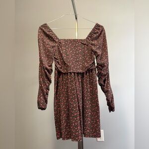 GAP Black Long-Sleeve Floral Square-Neck Dress